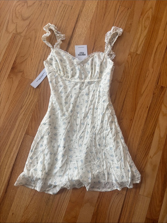 Princess Polly Dresses & Skirts - NWT Princess Polly Floral Ruffle Strap Mini Dress - Cream with Light Blue Print